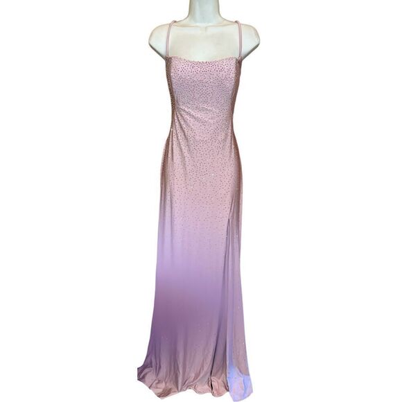 La Femme - 29899 Rhinestone Studded High Slit Dress in Mauve NWOT Size 12 - Picture 4 of 6